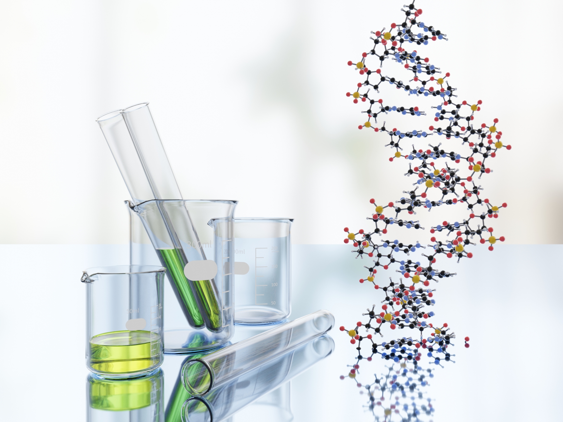 DNAの分子モデルと試験管