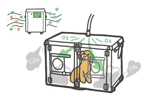 酸素室に入る犬のイラスト