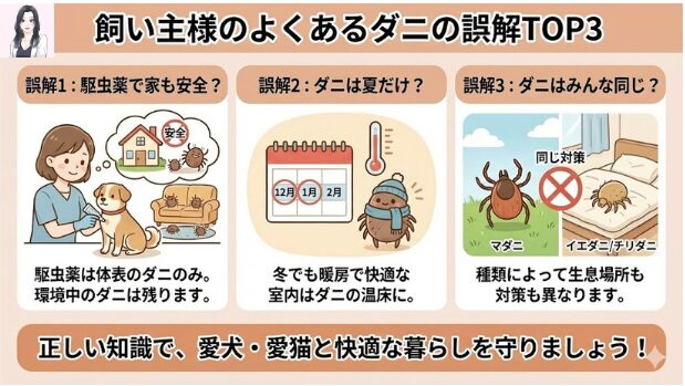 飼い主様のよくあるダニの誤解TOP3のイラスト