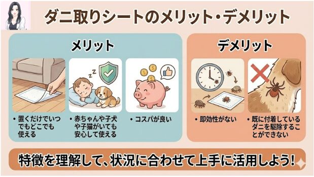 ダニ取りシートのメリット・デメリットのイラスト